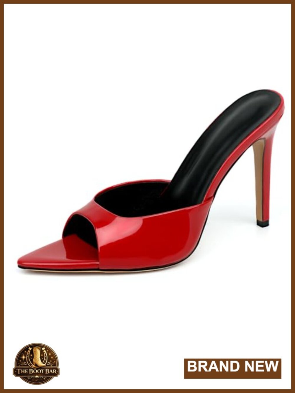 Pointed Open Toe Stiletto Heeled Mules Slip On Faux Leather Wedding Sandals
